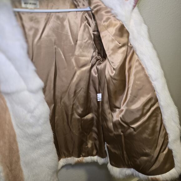 Genuine Rabbit Fur Jacket Cream & Tan French Origin Satin Lined Hook & Eye Med - Picture 14 of 14